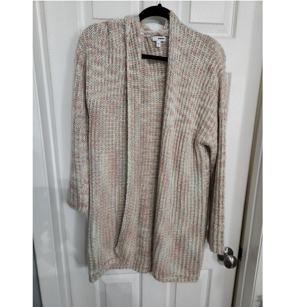 Metallic rose gold open front cardigan